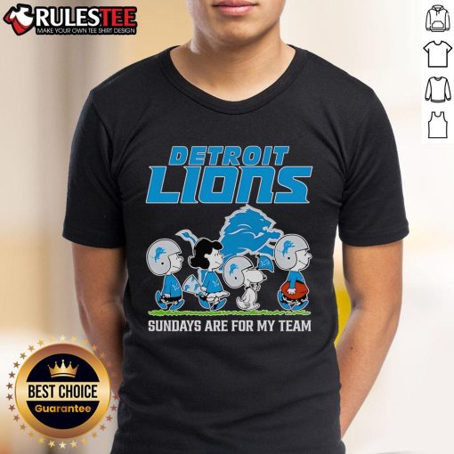 Alt Text: Nice Peanuts Detroit Lions Sundays Are For My Team T-Shirt featuring a playful design for passionate football fans.