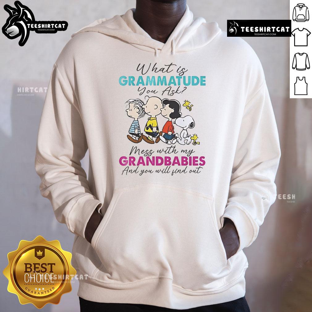 Nice Peanuts What Is Grammatude You Ask Mess With My Grandbabies And You Will Find Out Hoodie Cozy hoodie featuring 'Mess with my grandbabies and you will find out' graphic, perfect for proud grandparents and peanut lovers.
