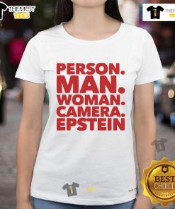 Nice person man and woman smiling with camera, wearing Epstein ladies tee, showcasing casual style and friendship.