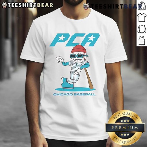 Cartoon-style Nice Pete Crow-Armstrong Chicago Cubs baseball t-shirt design for mid-summer fun.