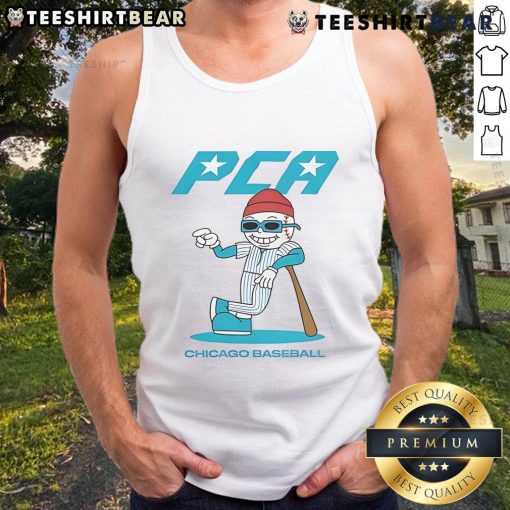 Cartoon tank top featuring Pete Crow-Armstrong of the Chicago Cubs, perfect for mid-summer baseball fans.