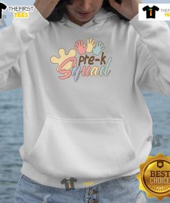 Colorful Nice Pre-K Squad Hoodie displayed on a hanger, perfect for kids' early education and playful style.