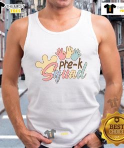 Nice Pre-K Squad tank top featuring colorful graphics perfect for preschoolers' summer outfits.