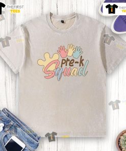 Nice Pre-K Squad washed t-shirt featuring vibrant colors, perfect for young kids in preschool activities and playtime.