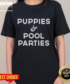 Nice puppies and pool parties ladies tee featuring playful pups and vibrant summer vibes for casual wear.