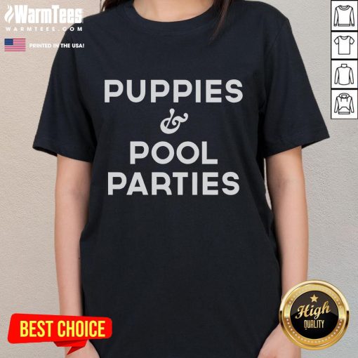 Nice puppies and pool parties ladies tee featuring playful pups and vibrant summer vibes for casual wear.