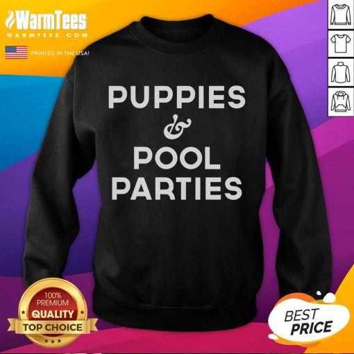 Alt Text: Cozy sweatshirt featuring cute puppies at pool parties, perfect for pet lovers and casual summer wear.