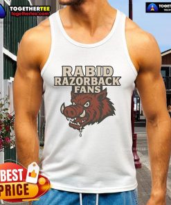 Excited rabid Razorback fans wearing trendy tank tops cheer enthusiastically at a college football game.