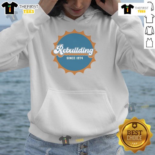 Alt Text: Nice Rebuilding Since 1974 Dolphins Logo Hoodie featuring vibrant team colors and iconic logo design.