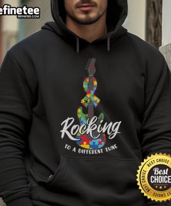 Colorful Autism Guitar Puzzle Hoodie featuring a rocking design, celebrating neurodiversity and individuality.