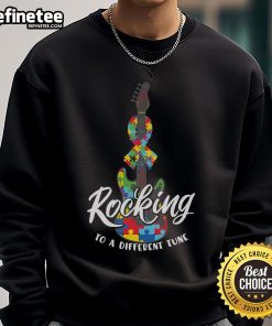 Autism Guitar Puzzle Sweatshirt featuring a colorful design, perfect for music lovers and autism awareness supporters.