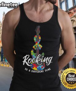 Colorful Autism Guitar Puzzle Tank Top featuring a fun rock design, perfect for music lovers and autism awareness supporters.