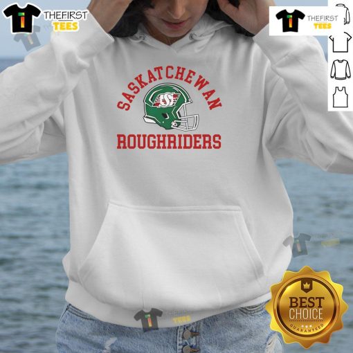 2025 Canada Day helmet hoodie featuring the Nice Saskatchewan Roughriders logo in vibrant colors.