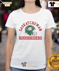 Nice Saskatchewan Roughriders X Canada Day 2025 helmet ladies tee featuring vibrant team colors and festive design.