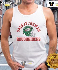 Nice Saskatchewan Roughriders X Canada Day 2025 helmet tank top featuring vibrant team colors and festive design.