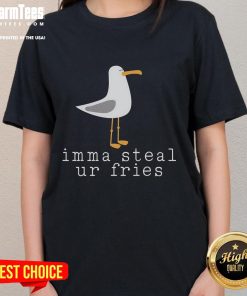 Funny ladies tee with a seagull saying 'Imma Steal Ur Fries' perfect for beach lovers and food enthusiasts.