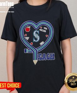 Seattle Mariners baseball ladies tee featuring 'Love Teaching' design, perfect for fans and educators in 2025.