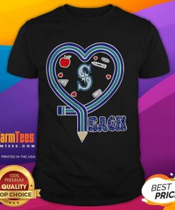 Nice Seattle Mariners Baseball Love Teaching Heart 2025 T-Shirt featuring a heart design and team colors, perfect for fans.