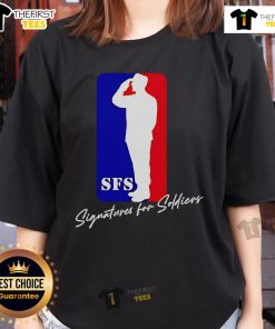 Ladies tee featuring Nice Signatures for Soldiers Baseline logo, perfect for supporters and military enthusiasts.