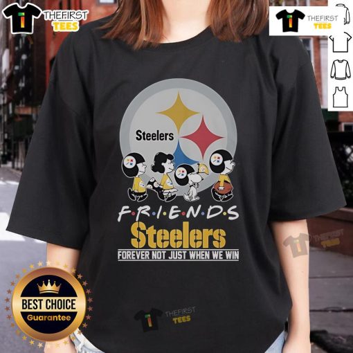 Nice Snoopy and the Peanuts Pittsburgh Steelers Friends Forever tee for ladies, celebrating team spirit beyond victories.