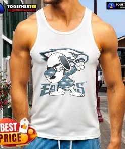 Alt Text: Snoopy dabbing in a Philadelphia Eagles tank top, showcasing team spirit and playful style.