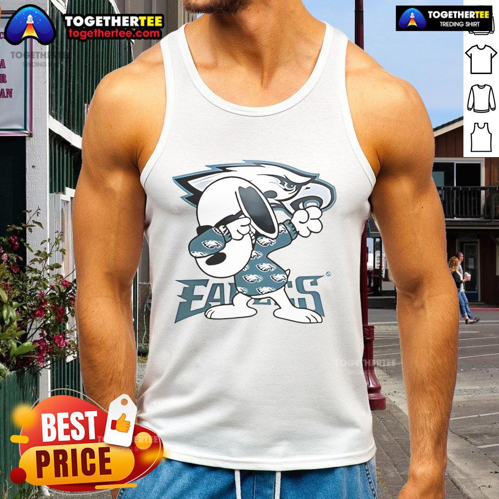 Nice Snoopy Dabbing Philadelphia Eagles Tank Top Alt Text: Snoopy dabbing in a Philadelphia Eagles tank top, showcasing team spirit and playful style.