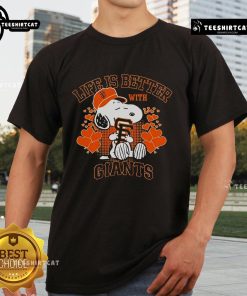 Alt Text: Nice Snoopy Life Is Better With Giants T-Shirt featuring Snoopy and Giants logo, perfect for fans and casual wear.