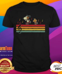 Retro Snoopy and Woodstock graphic on a stylish t-shirt, perfect for music lovers and Peanuts fans. Nice Snoopy Woodstock Retro Beats T-Shirt.