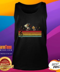 Retro Snoopy and Woodstock graphic tank top featuring vibrant colors and playful design for casual wear.