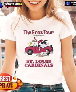 Alt Text: Ladies tee featuring Snoopy and St. Louis Cardinals design from The Eras Tour, perfect for fans and collectors.
