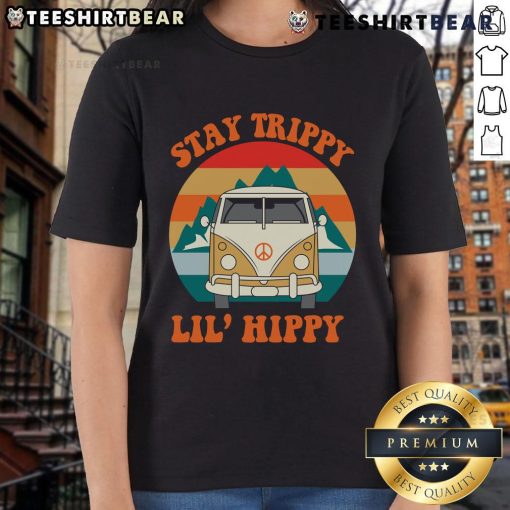 Trippy Lil Hippy Ladies Tee showcasing vibrant colors and a relaxed fit, perfect for a stylish, laid-back look.