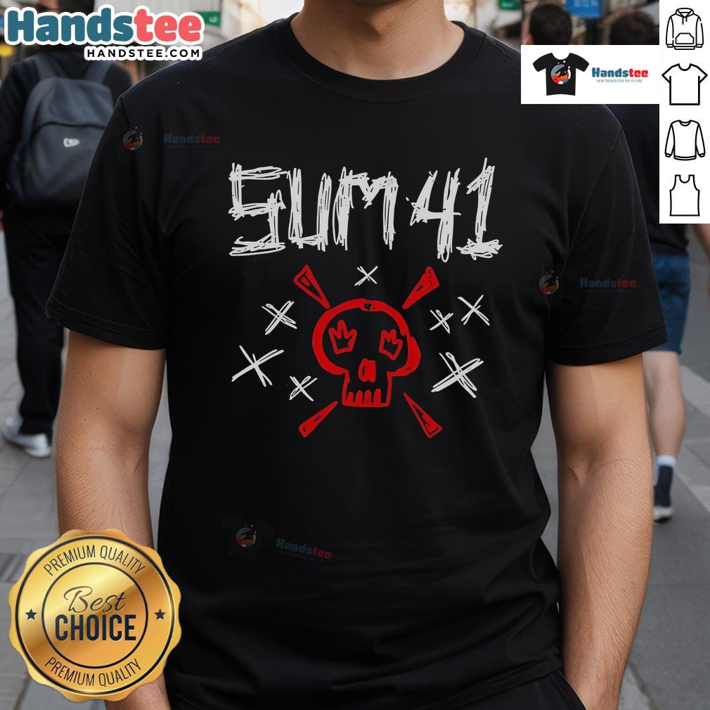 Nice Sum 41 Sketch Skull T Shirt Alt Text: Nice Sum 41 Sketch Skull T-Shirt featuring a creative skull design, perfect for music fans and casual wear.