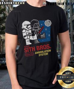 Nice Super Sith Bros Galactic Annihilation System 8Bit T-Shirt featuring retro video game graphics in vibrant colors.