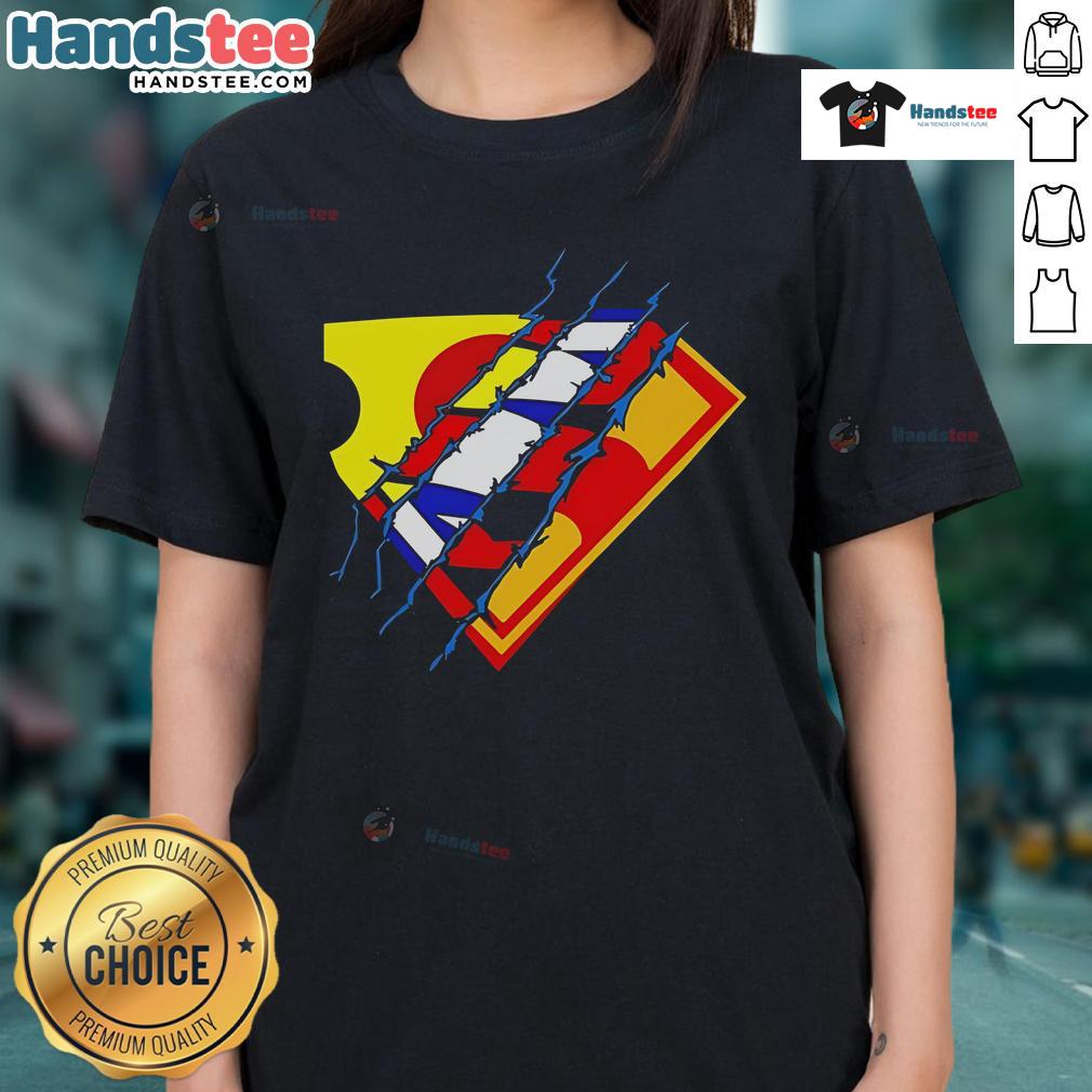 Nice Superman Premiere Logo Ladies Tee Alt Text: Stylish Nice Superman Premiere Logo Ladies Tee featuring a vibrant design perfect for fans and casual wear.