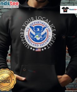 Back view of Nice Support Your Local Ice Agent hoodie featuring a stylish logo, perfect for ice enthusiasts.
