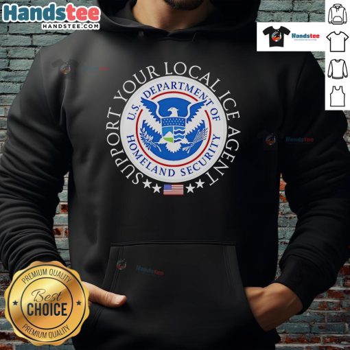 Back view of Nice Support Your Local Ice Agent hoodie featuring a stylish logo, perfect for ice enthusiasts.