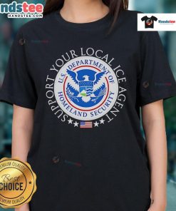 Alt Text: Ladies tee featuring 'Nice Support Your Local Ice Agent' back logo, perfect for ice enthusiasts and local supporters.