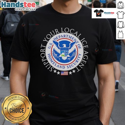 Support Your Local Ice Agent Back Logo T-Shirt featuring a bold graphic design for ice agents enthusiasts.