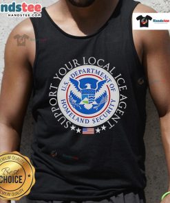 Support Your Local Ice Agent back logo tank top featuring a stylish design for ice hockey fans.