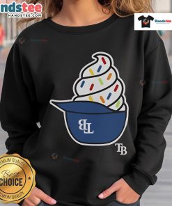 Nice Tampa Bay Rays ice cream helmet sweatshirt featuring team colors and logo, perfect for baseball fans.