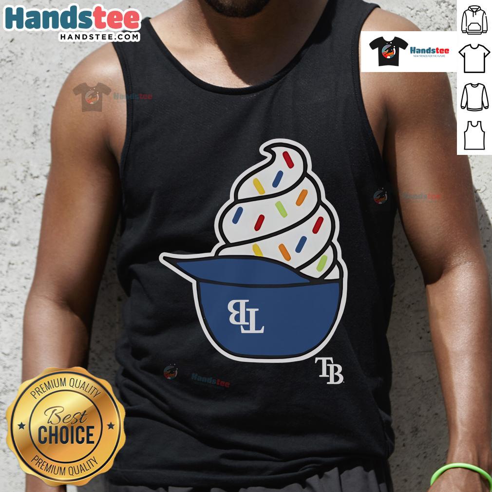 Nice Tampa Bay Rays Ice Cream Helmet Tank Top Alt Text: Nice Tampa Bay Rays ice cream helmet tank top featuring team colors and logo, perfect for summer games.