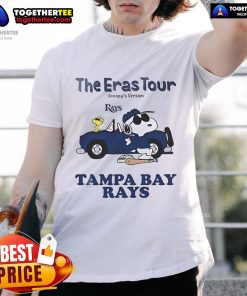 Alt Text: Nice Tampa Bay Rays The Eras Tour Snoopy T-Shirt featuring vibrant graphics of Snoopy celebrating baseball.