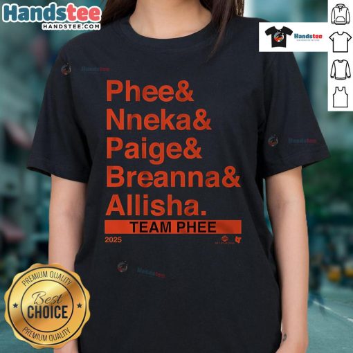 Nice Team Phee lineup featuring stylish Ampersand ladies tee in vibrant colors, perfect for casual wear.