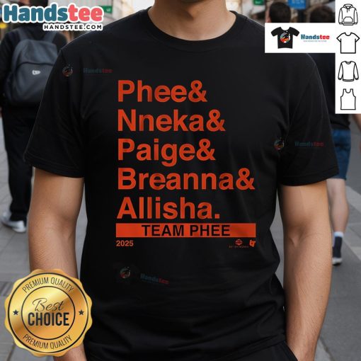 Nice Team Phee lineup featuring stylish ampersand t-shirt in vibrant colors, perfect for casual wear and team spirit.