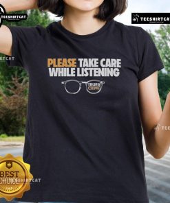 Nice Tenderfoot TV True Crime tee for ladies, featuring a stylish design and glasses graphic, perfect for crime enthusiasts.