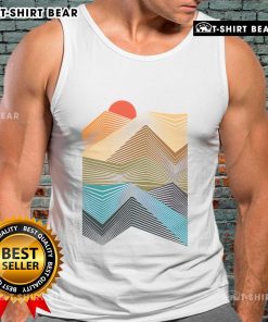 Geometric mountain sunset tank top design featuring vibrant colors, perfect for summer fashion enthusiasts.