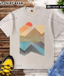 Nice The Geometric Mountain Sunset Washed T-Shirt featuring a vibrant sunset design over geometric mountains.