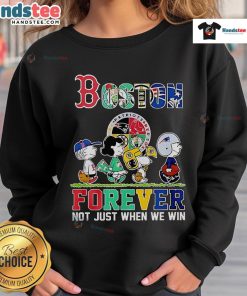 Cozy sweatshirt featuring 'Nice The Peanuts Boston Sports Teams Crossing Forever' design, perfect for loyal Boston fans.