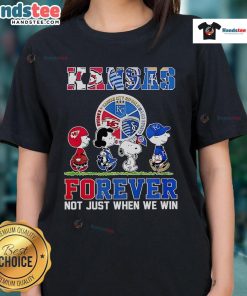 Nice The Peanuts Kansas Sports Teams tee for ladies, celebrating sports pride with 'Crossing Forever' slogan.