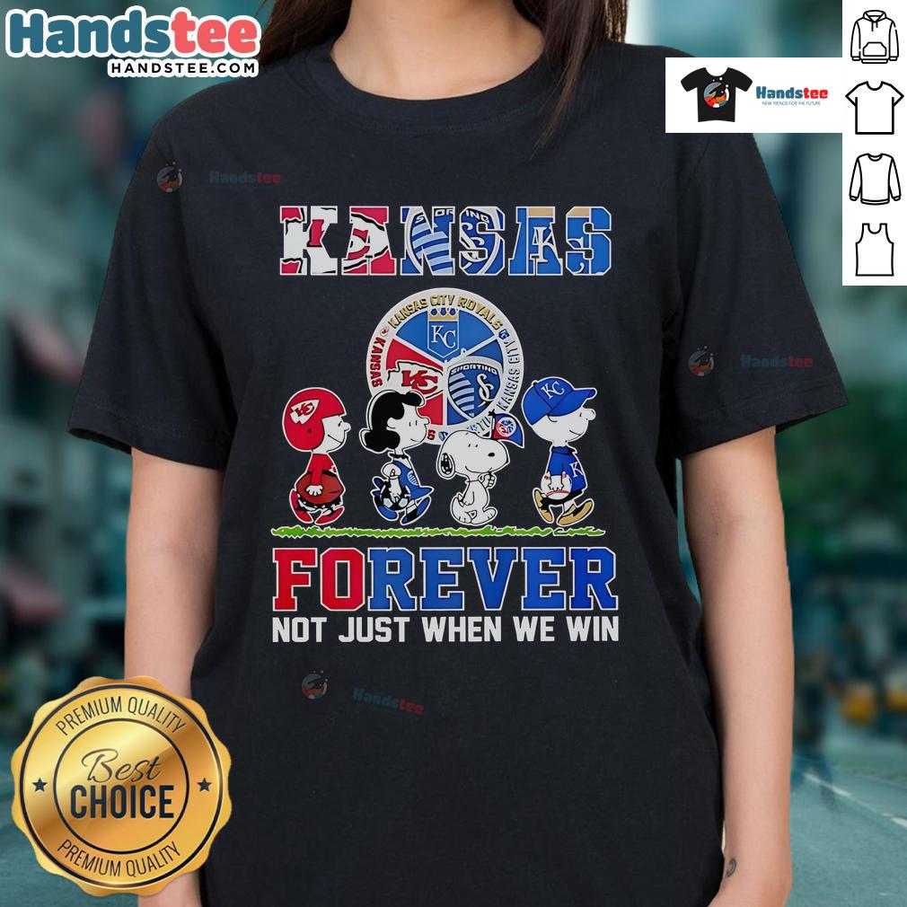 Nice The Peanuts Kansas Sports Teams Crossing Forever Not Just When We Win Ladies-Tee Nice The Peanuts Kansas Sports Teams tee for ladies, celebrating sports pride with 'Crossing Forever' slogan.